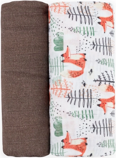 Petite&Mars bamboo muslin swaddles Misty Forest Fox 120 × 120 cm (2 pcs)