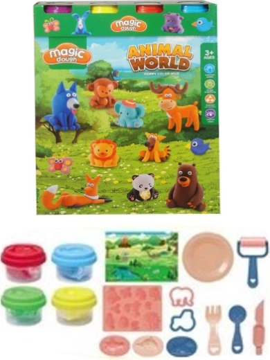 Play-Dough Set with Animals, Molds, and Accessories (4 Colors)