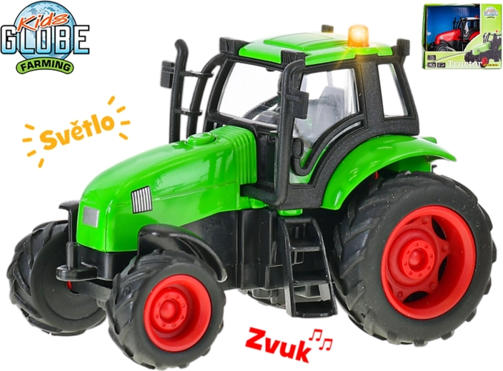 Kids Globe Farming metalen tractor 11 cm met vliegwiel, licht en geluid