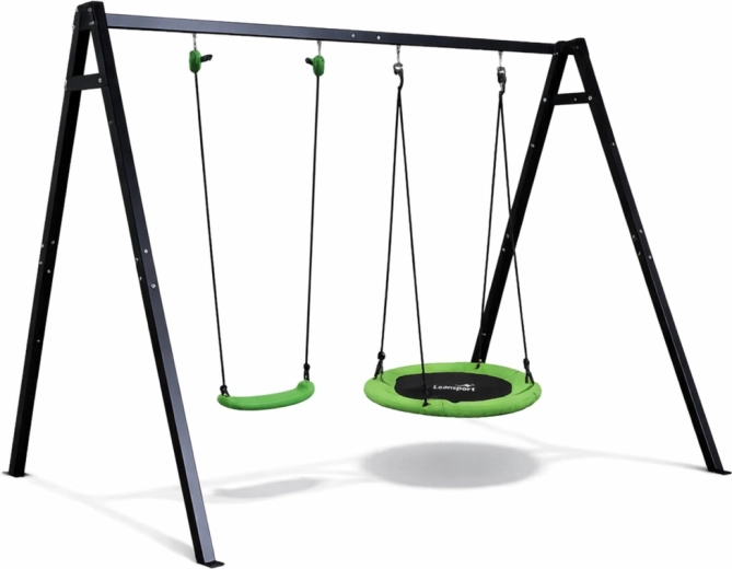 Balançoire de jardin 2-en-1 avec structure, nid et siège, noir, 260 × 210 × 173 cm