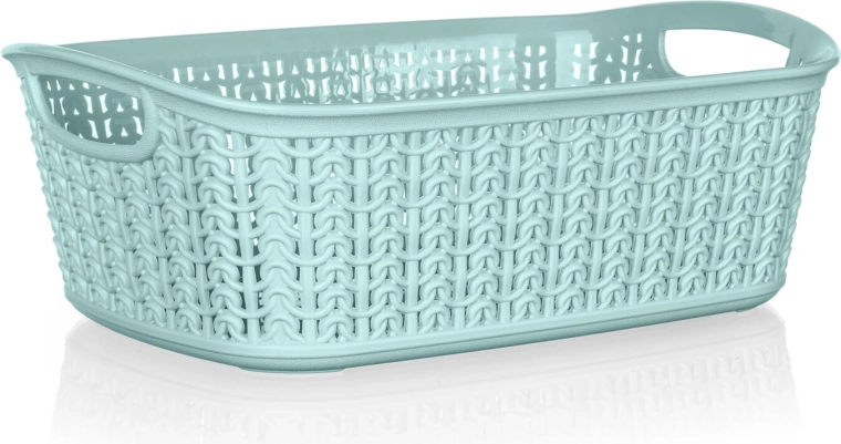 Rattan-style plastic basket 3 l, mint, 26.5 × 20 × 9.5 cm