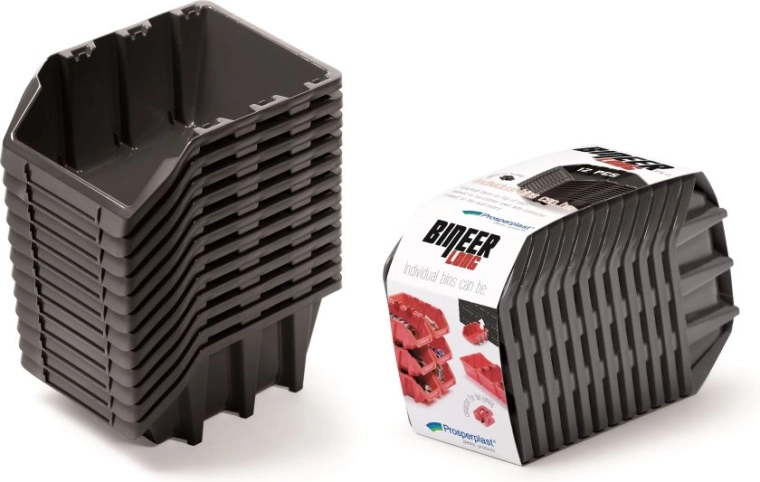 Set of Bineer Long storage boxes, 12 pcs, 190 × 77 × 120 mm, black
