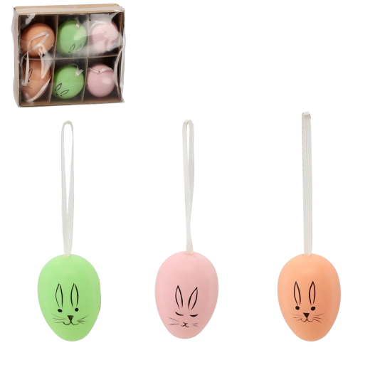 Set of Easter Hanging Eggs with Bunny, Pastel Colors, 6 pcs