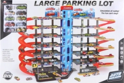 Large multi-level garage with toy cars