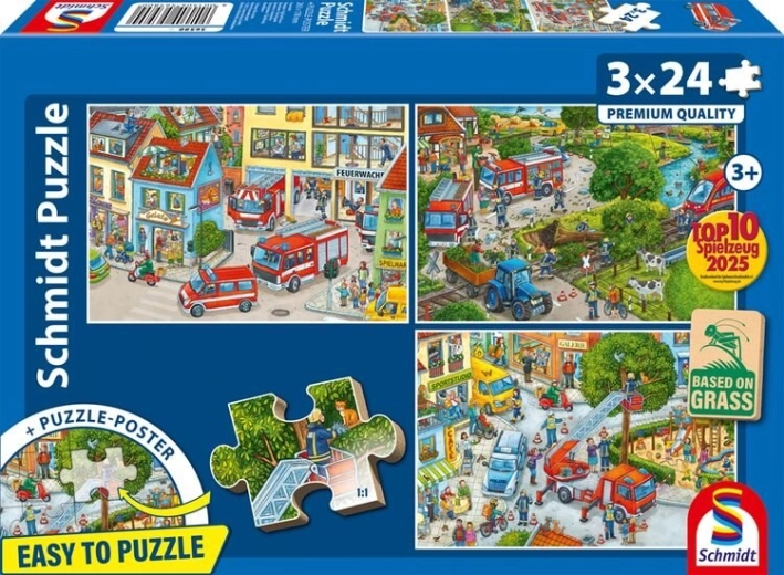 Puzzle pompiers 3×24 pièces