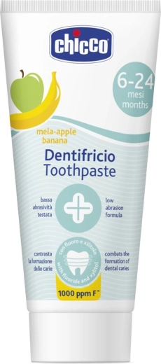 Chicco dentifrice pour enfants pomme-banane au fluor 50 ml (6–24 mois)