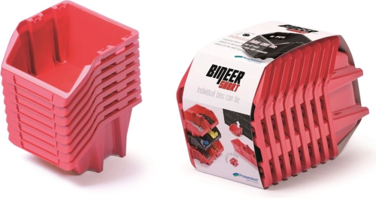 Set of 8 Storage Bins Bineer Short, 206 × 118 × 144 mm, Red
