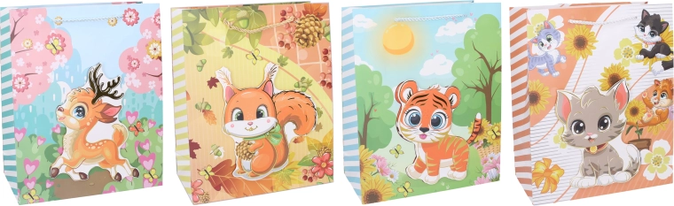 Papieren cadeautas S 18 × 23 × 10 cm – kindermotieven
