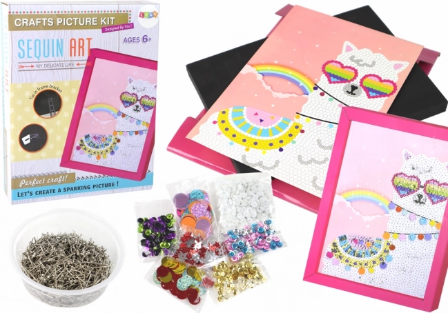 DIY Set Sequins Pins Llama Colorful Frame