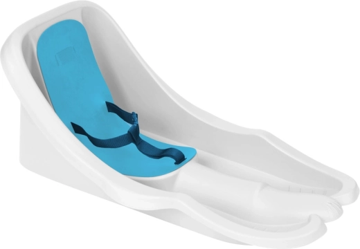 Kinderbob met rugleuning en gordel, wit met blauwe zitting