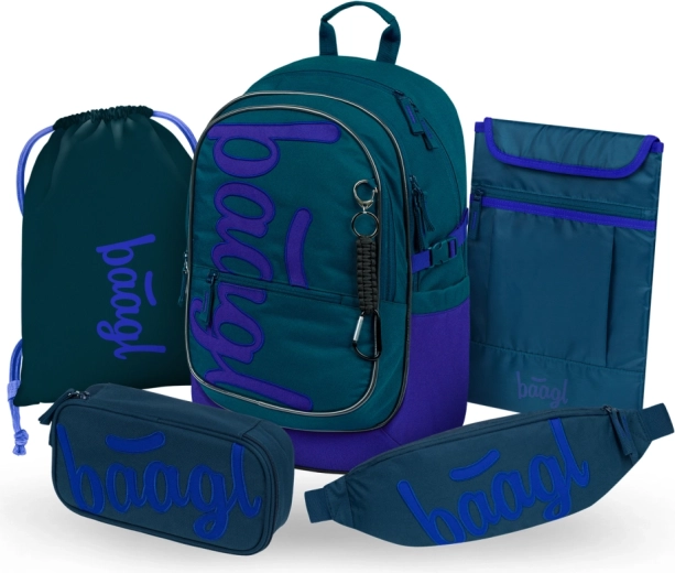 Baagl schoolset Core Logo blauw – rugzak, etui, gymsack, heuptasje en laptophoes (GRS)
