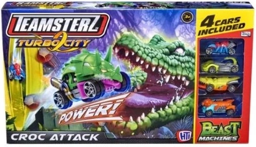 Teamsterz Turbo City Croc Attack – track with crocodile and 4 toy cars