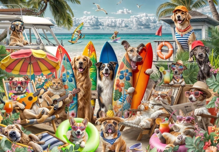 Puzzle Chiens et chats sur la plage 1000 pièces