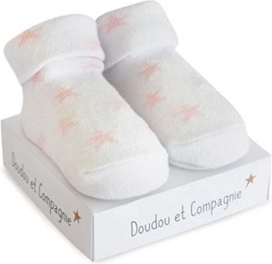 Doudou Chaussettes pour fillette 0-6 mois 1 paire blanc avec petites étoiles