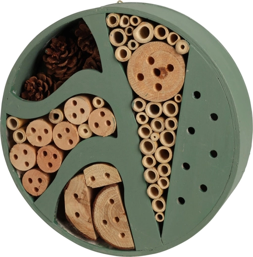 Houten insectenhotel, diameter 25 cm, grijs/groen