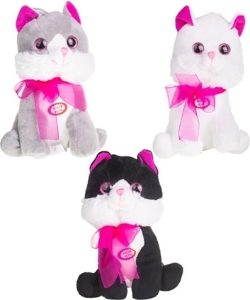 Small sitting plush kitten with a bow