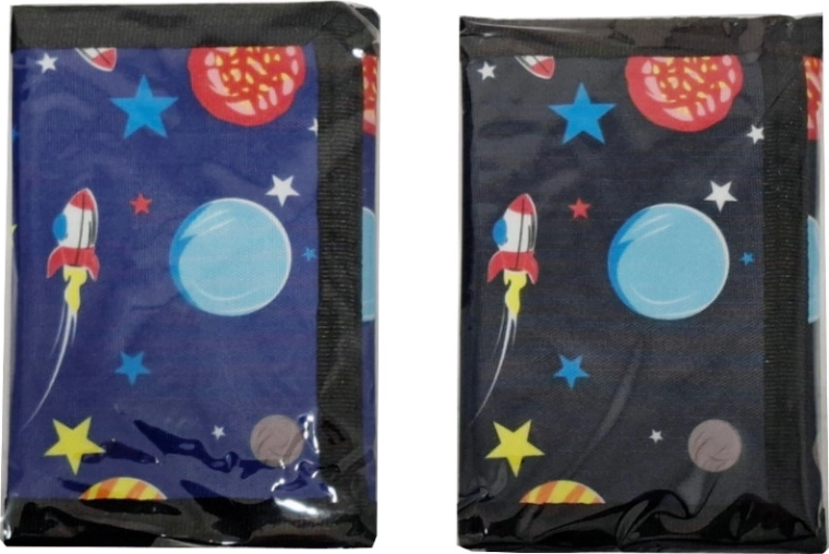 Children's textile wallet with a space motif