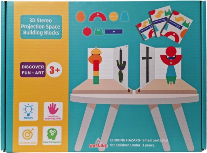 Houten 3D bouwset – ruimtelijke blokken en voorbeeldkaarten