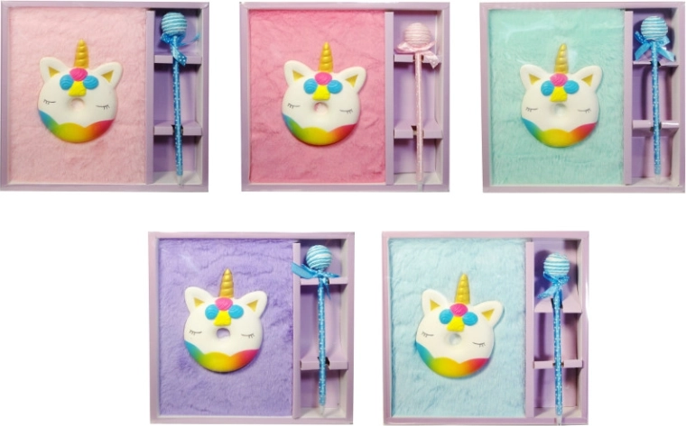 Plush diary with unicorn and pen