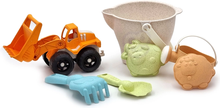 Woopie Green sand set with loader in a bucket, 7 pieces, biodegradable material