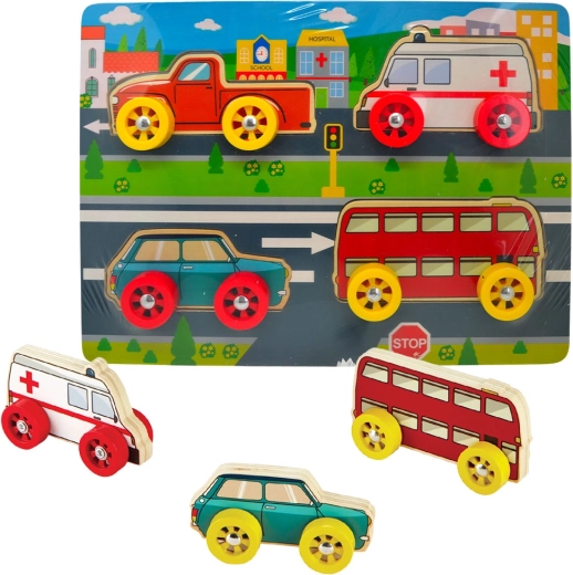 Babu puzzles en bois petites voitures, set de 4 pièces