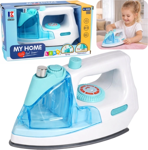 Fer à repasser pour enfants avec vaporisateur, lumière et son – bleu