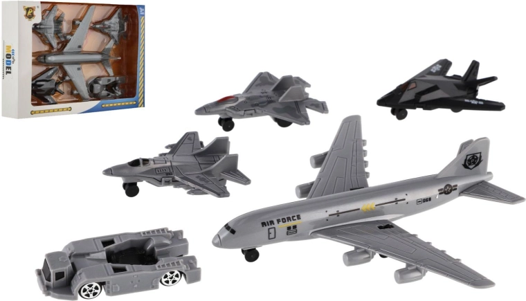 Ensemble d’avions et de véhicules militaires, 5 pièces, plastique à inertie, en boîte 23 × 15,5 × 4 cm