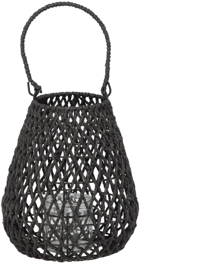 Lanterne tressée noire 20 × 25 cm avec insert en verre