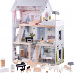 Wooden Boho Dollhouse with LED Lighting and Furniture