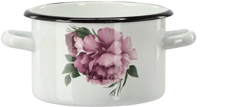 enamel pot 2 l 16 cm white Peony Laura