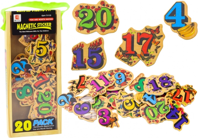 Magnetic Wooden Numbers with Pictures 20 pcs
