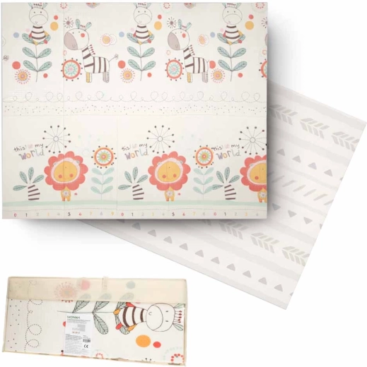 Folding double-sided foam educational mat 180 × 200 cm with animals