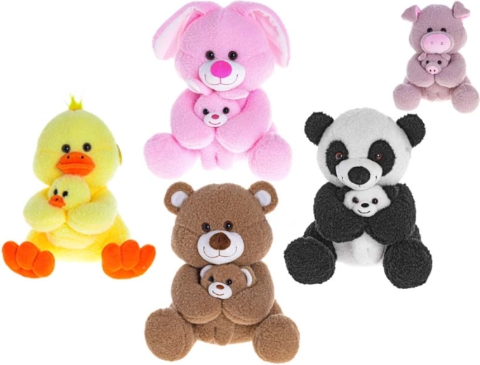 Plush animal with seated parent and baby 24 cm + 12 cm