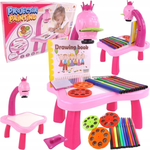 Children's drawing projector with crown – pink table