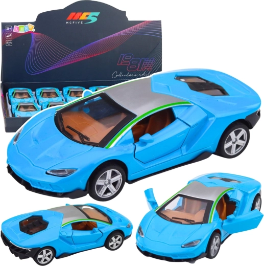 Metalen sportwagen 1:32 met aandrijving, licht en geluid – blauw