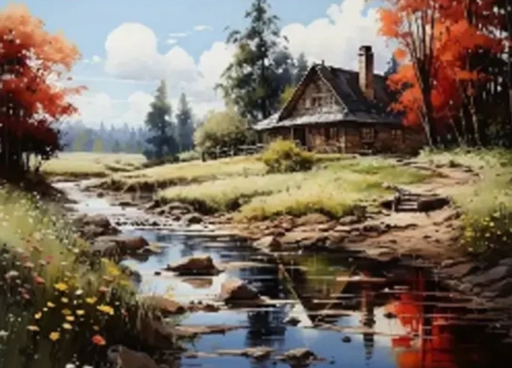 Diamond Painting House by the River 30 × 40 cm