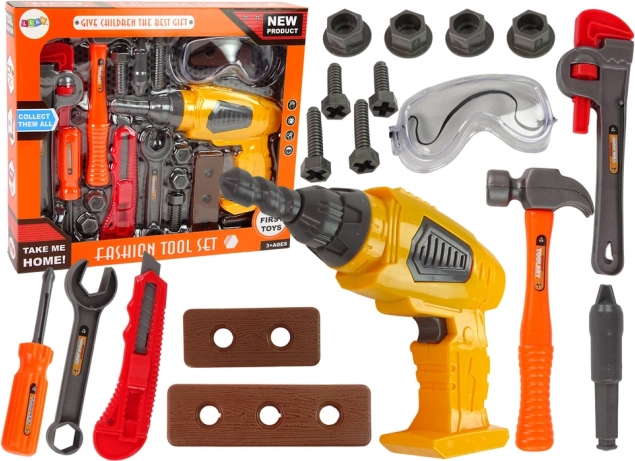 Gereedschapsset voor kleine klussers met accuboormachine