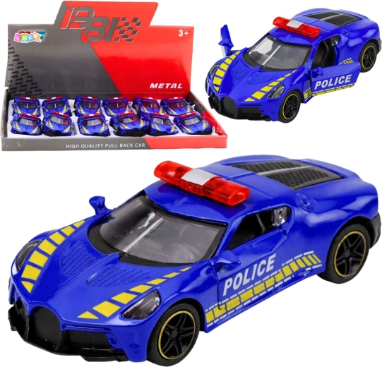 Voiture de sport de police en métal 1:43 avec moteur à rétrofriction et portes ouvrantes – bleu