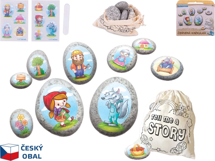 Sprookjesachtige set steentjes met Roodkapje en stickers