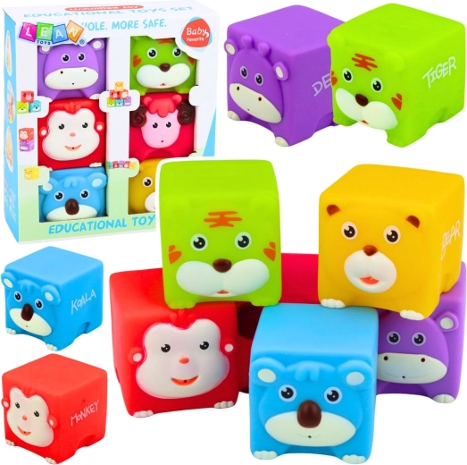 Cubes sensoriels en caoutchouc souple – animaux, 6 pcs