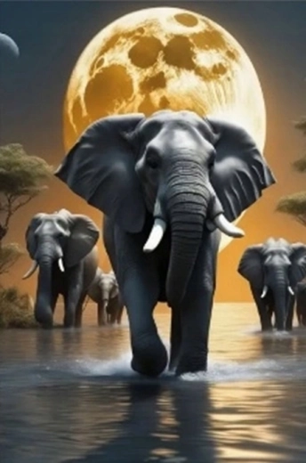 Diamond painting Olifanten bij maanlicht 30 × 40 cm