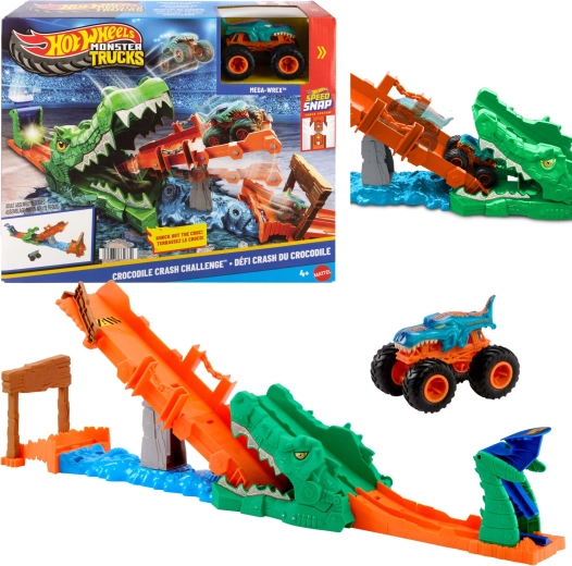 Hot Wheels Monster Trucks crocodile stunt set with Mega Wrex car