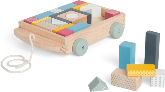 Bigjigs Toys houten trekwagen met blokken
