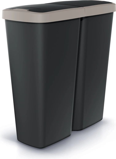 Prosperplast Compacta Q Duo trash can 50 l – black with light gray lid
