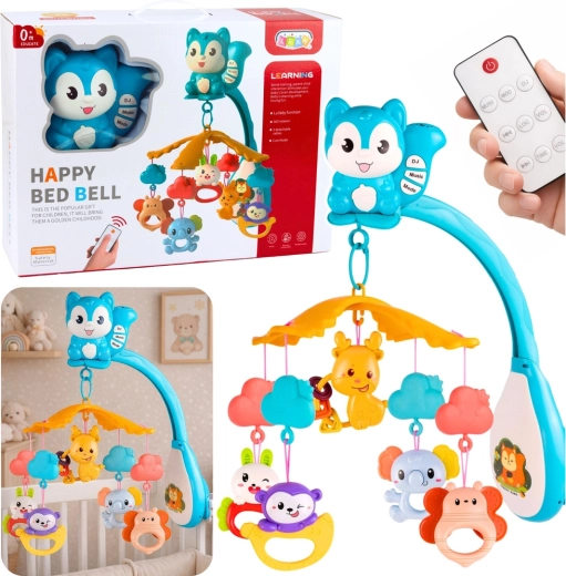 Mobile pour lit bébé avec écureuil, projecteur et télécommande