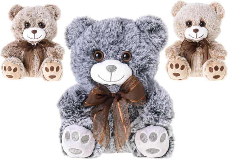 Pluche teddybeer 18 cm met strik, zittend, 3 kleuren