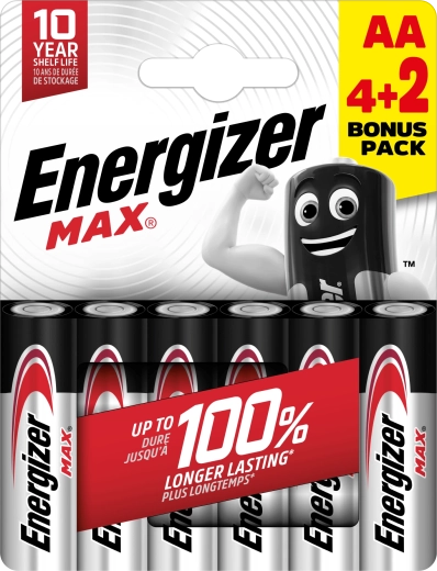 Energizer Max AA Alkalibatterien 6 Stk. (4+2 gratis)