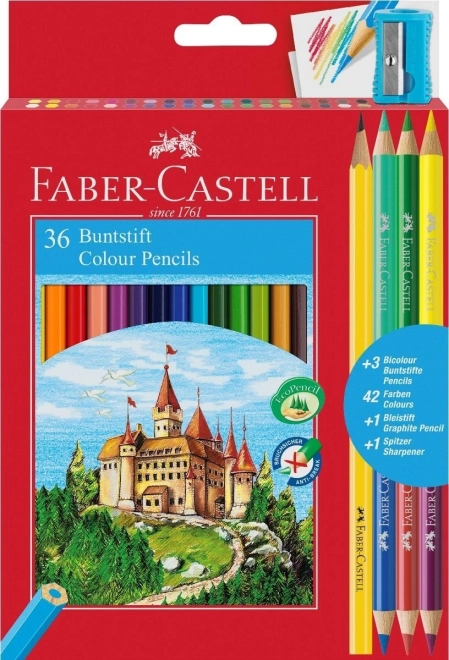 Faber-Castell colored pencils 36 pcs with sharpener, pencil and duo pencils