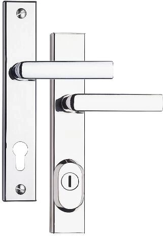 Ferrures de sécurité R4 pour porte, entraxe 90 mm, inox chromé