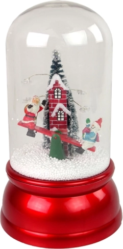 Christmas glass snow globe with snow and SANTA, red, LED and music